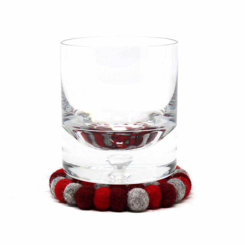 Hand Crafted Felt Ball Coasters from Nepal: 4-pack, Chakra Reds - Global Groove (T) Home Decor Supply | Online Retail | ShoreShopper.com