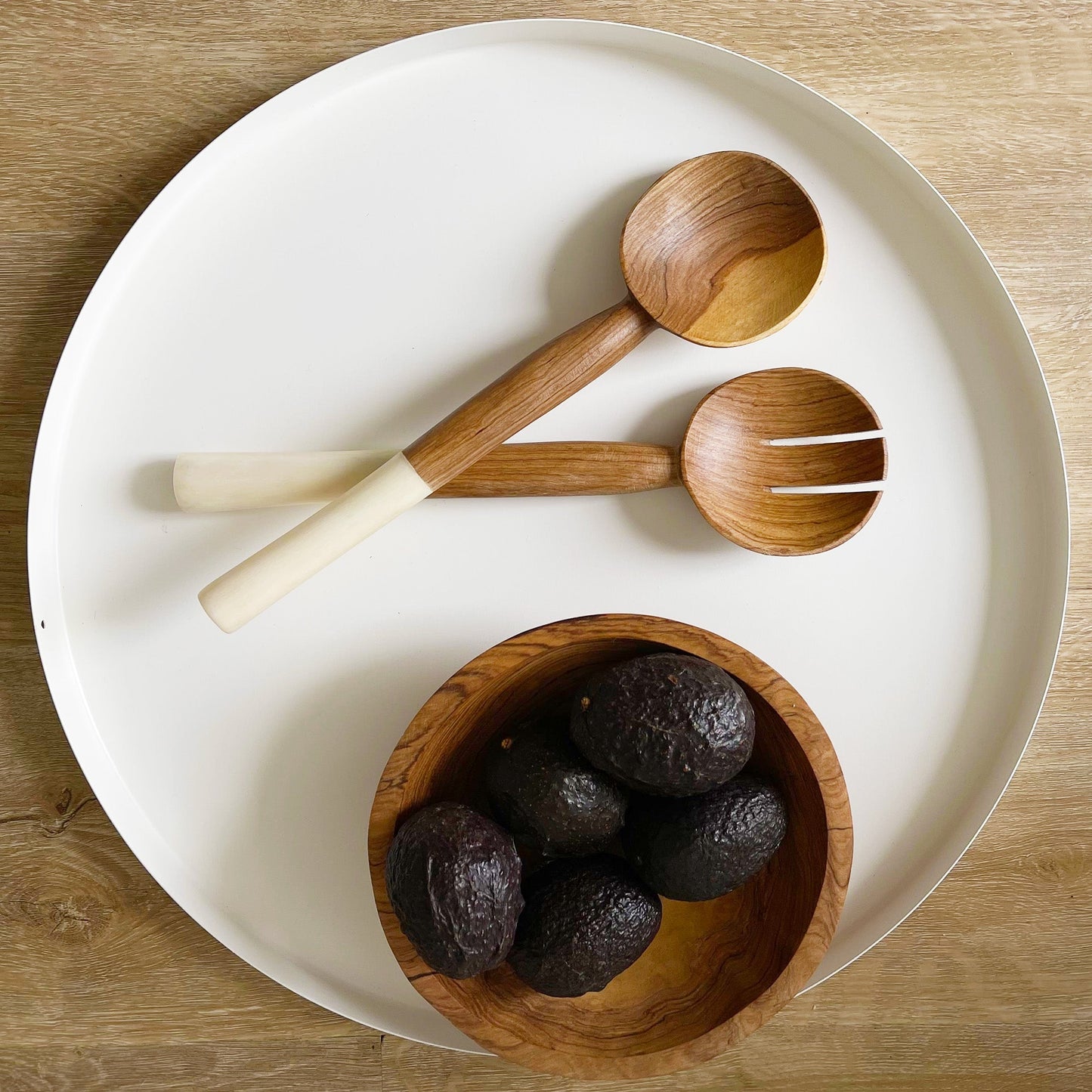 Olive Wood Salad Servers with White Bone Home Decor Supply | Online Retail | ShoreShopper.com