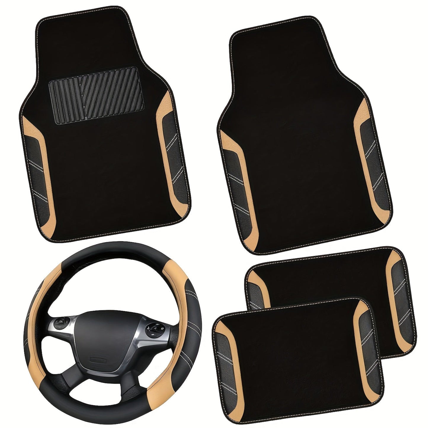 Steering Wheel Cover And Waterproof Car Floor Mats, Microfiber Universal Car Combo Fit for 95% Sedan, SUV, Cars, 14.5-15inch Sporty Anti-Slip Safety Comfortable Design Home Decor Supply | Online Retail | ShoreShopper.com