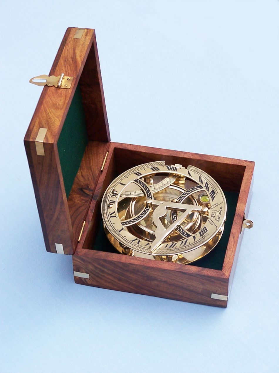 Solid Brass Round Sundial Compass w/ Rosewood Box 6"" Home Decor Supply | Online Retail | ShoreShopper.com