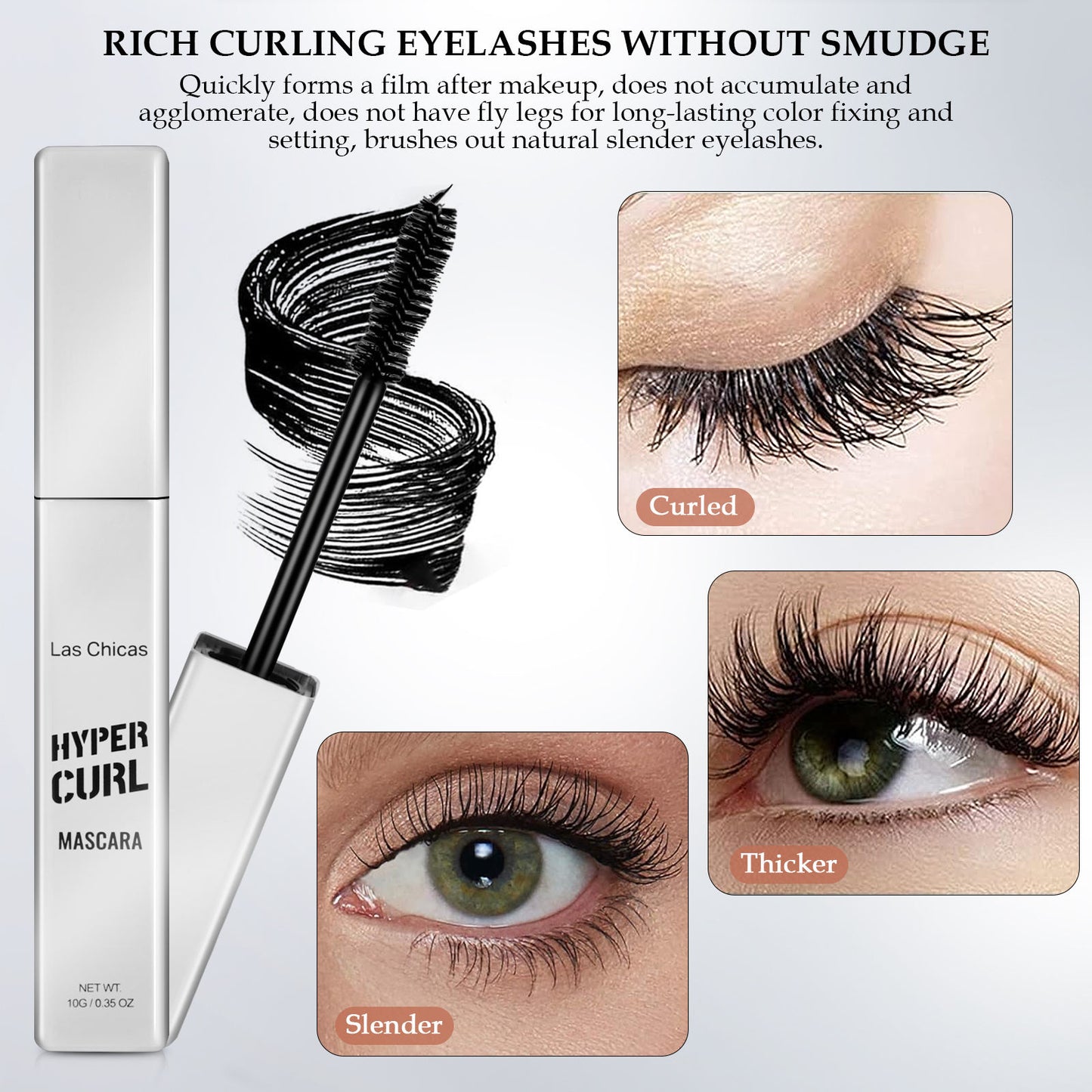 2pcs Las Chicas 12-hour Long-lasting Waterproof 10ml Ultra Volumizing Lengthening Hyper Curl Mascara Black - ShoreCo.Shop