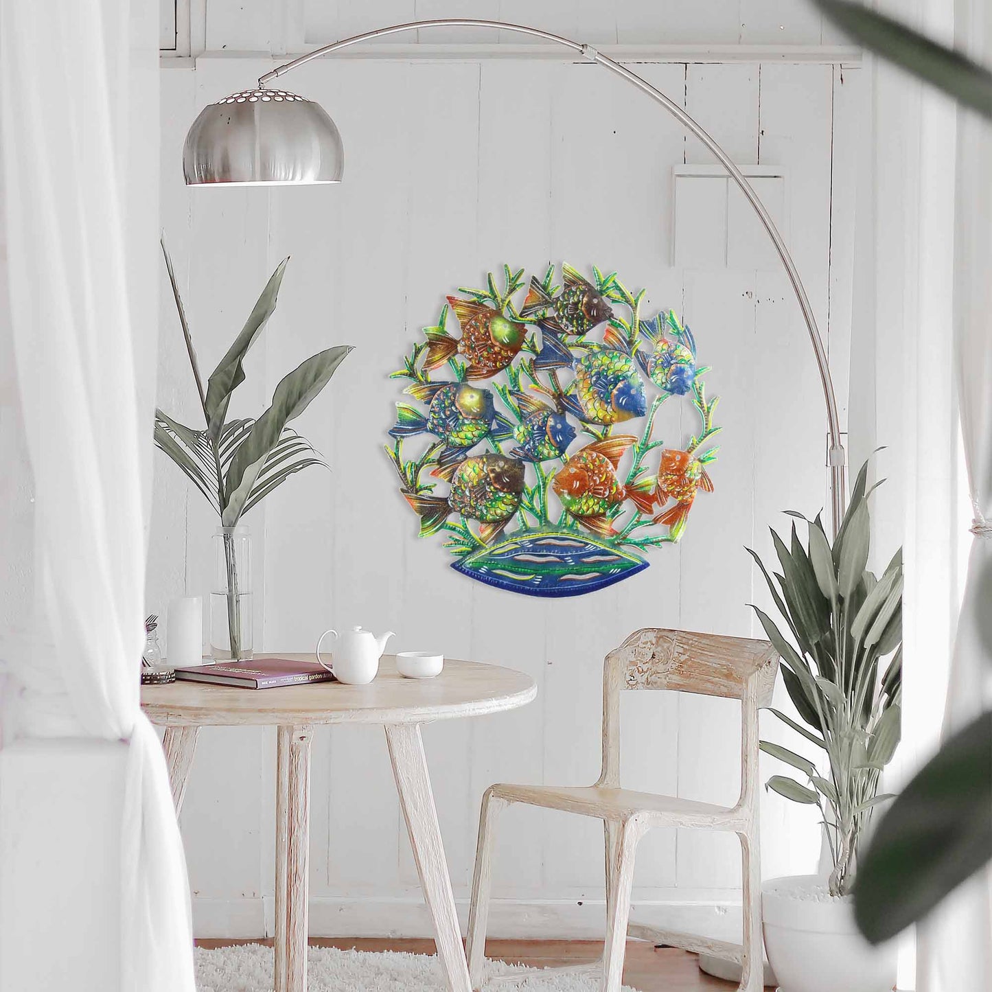 24-Inch Painted School of Fish Metal Wall Art - Croix des Bouquets Home Decor Supply | Online Retail | ShoreShopper.com