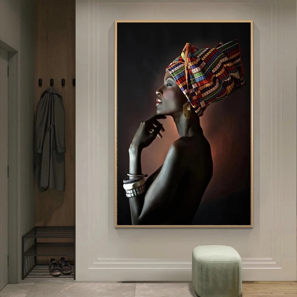 African Art Black Girl Silver Jewelry Canvas Painting Art Poster Home Decor Supply | Online Retail | ShoreShopper.com