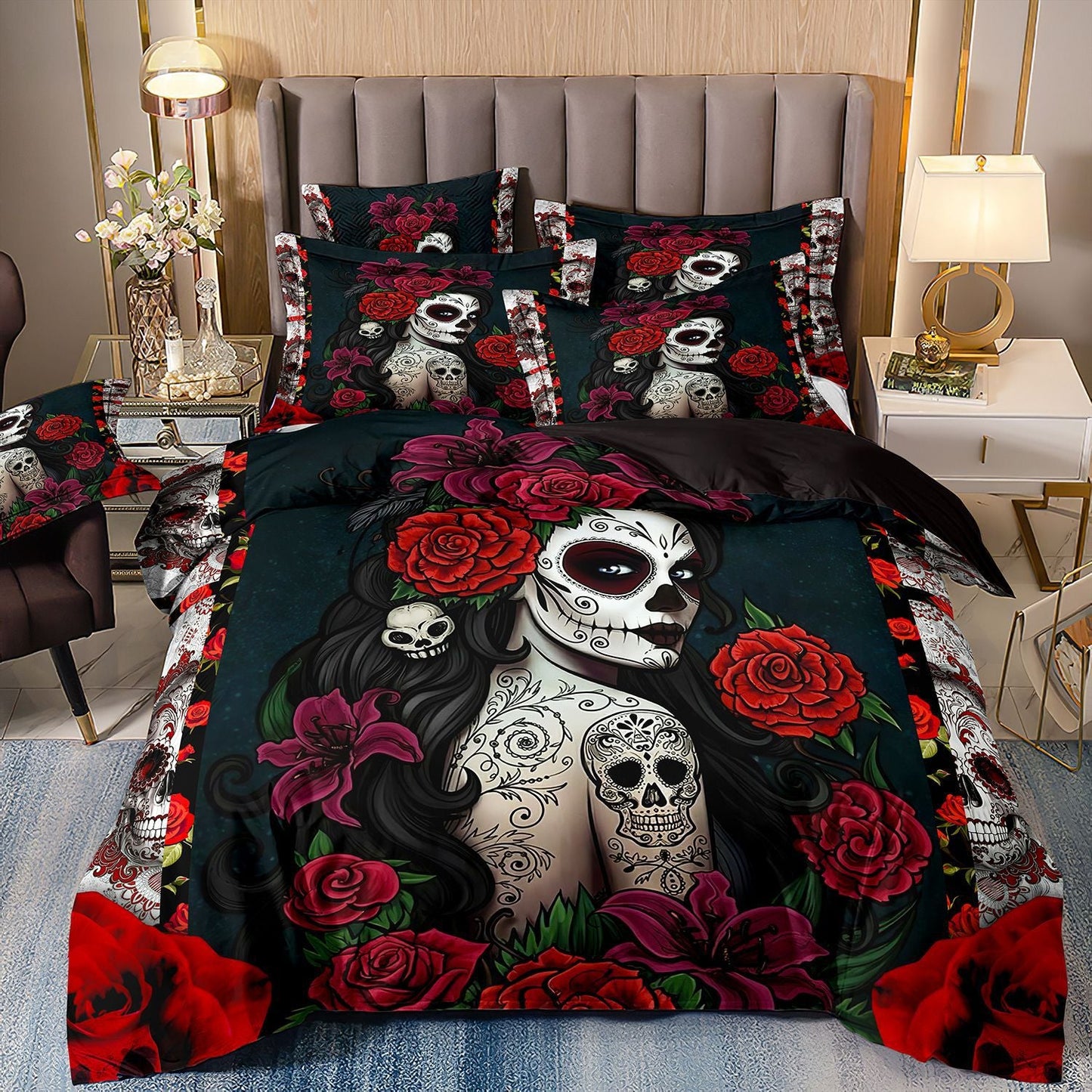 Home Textile Bedding Skull Beauty Printed Quilt Cover Bed Sheet Three-piece Set Home Decor Supply | Online Retail | ShoreShopper.com