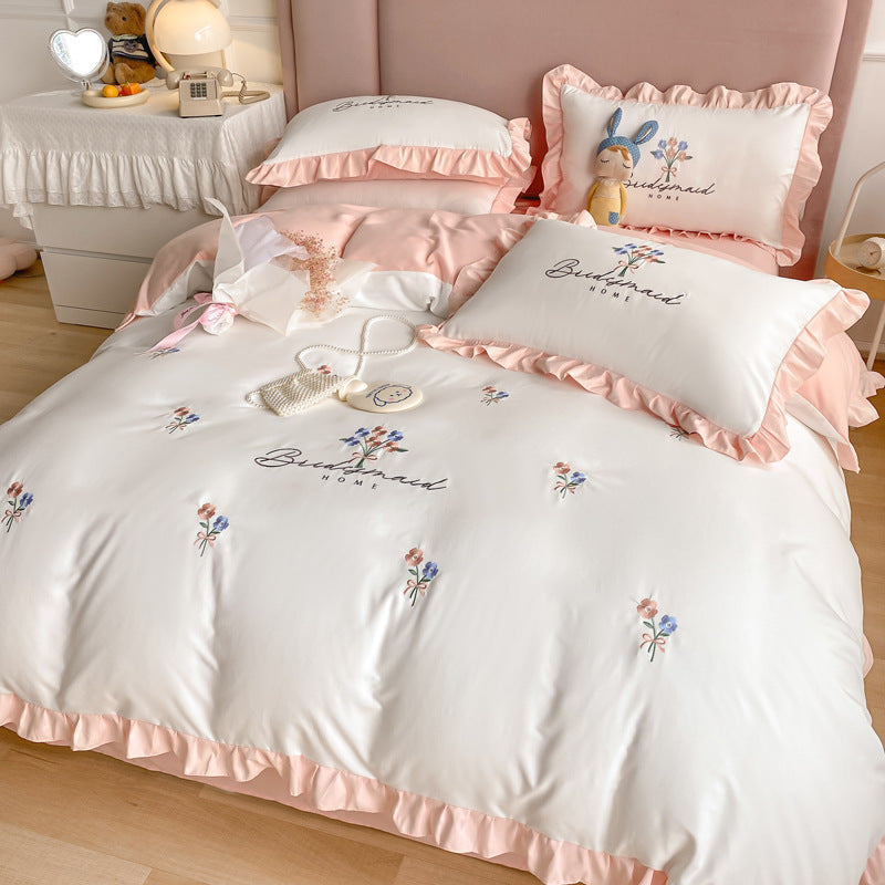 Four-piece Embroidered Quilt Cover For Washed Cotton Bed Home Decor Supply | Online Retail | ShoreShopper.com