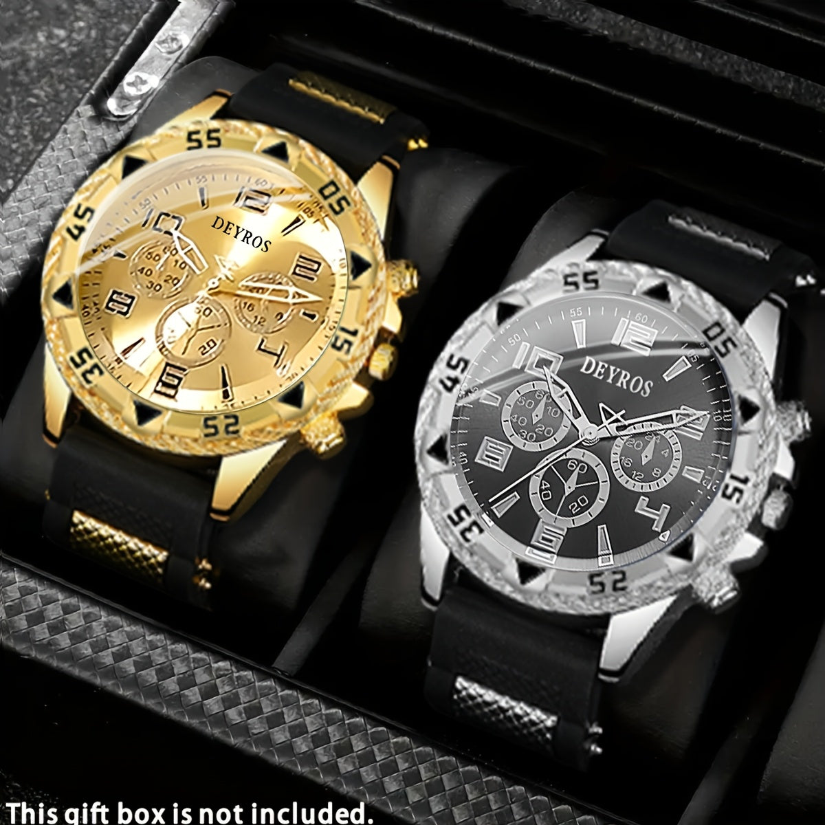 2pcs Men'S Luxury Watches | Golden/Tone Dial, Quartz Movement, Non-water Resistant, Zinc Alloy Case, Silica Gel Strap - Ideal for Business, Sports, Everyday Use | Perfect Gift for Dad, Husband, Boyfriend on Birthday, Father'S Home Decor Supply | Online Retail | ShoreShopper.com
