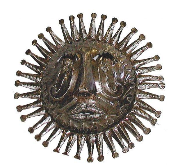 10" Haitian Metal Steel Drum Sun Face in Natural - Caribbean Craft Home Decor Supply | Online Retail | ShoreShopper.com