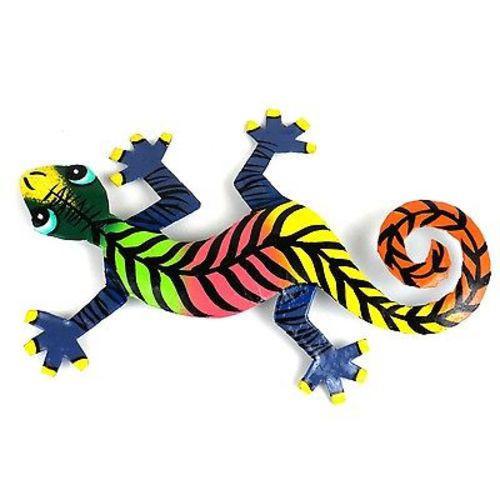Eight Inch Striped Metal Gecko - Caribbean Craft Home Decor Supply | Online Retail | ShoreShopper.com