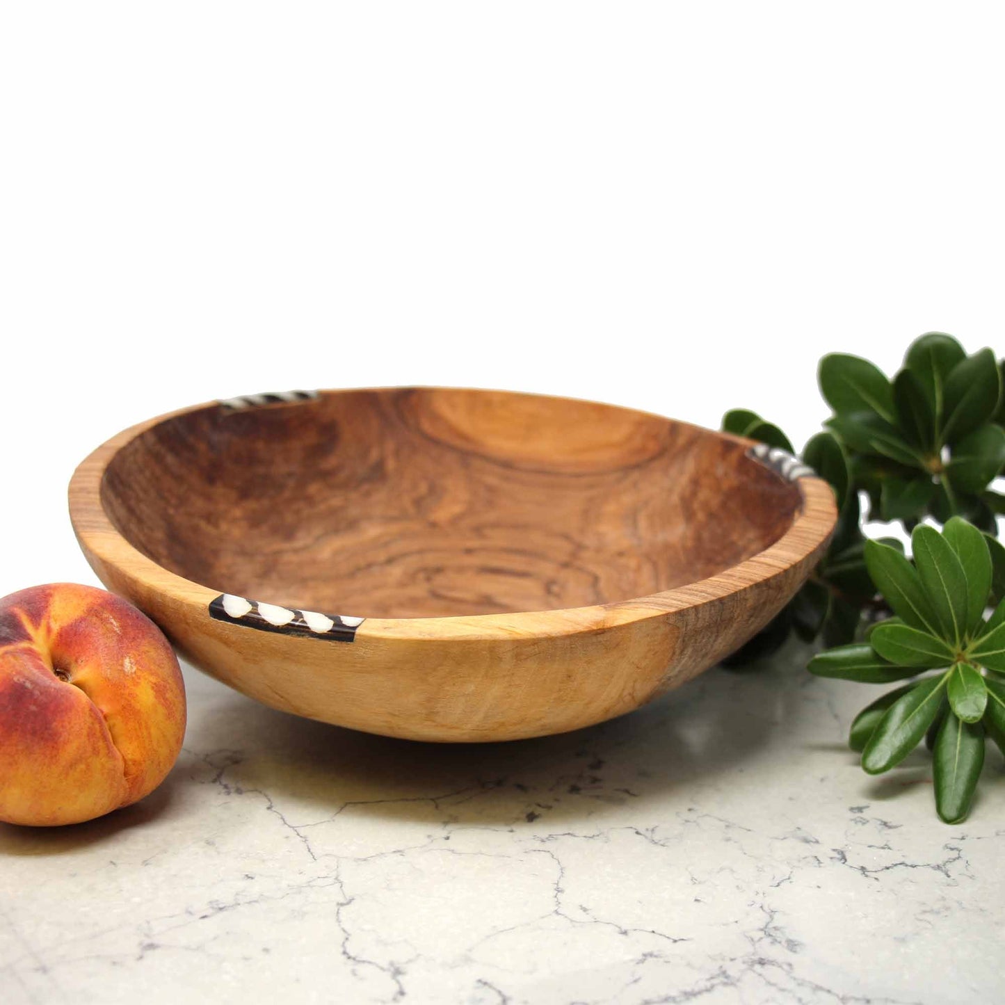 Handcarved Olive Wood Bowl 9 inch with Inlaid Bone - Jedando Handicrafts Home Decor Supply | Online Retail | ShoreShopper.com
