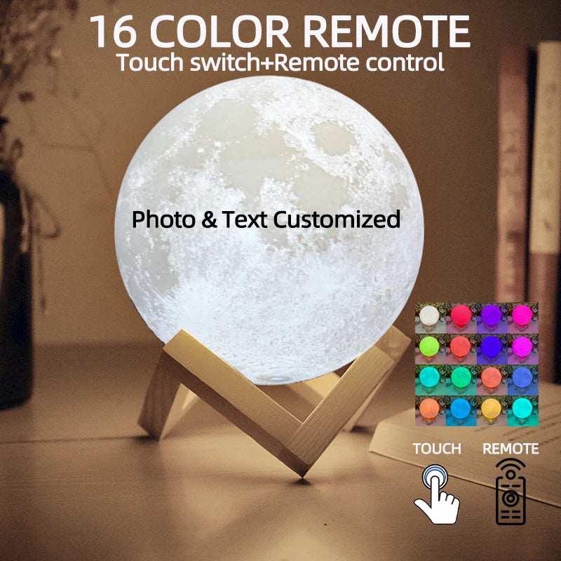 3D Printing Moon Lamp Personalized Photo Text Customized USB Night Light Birthday Mother Day Valentine's Christmas Lunar Gift - ShoreCo.Shop