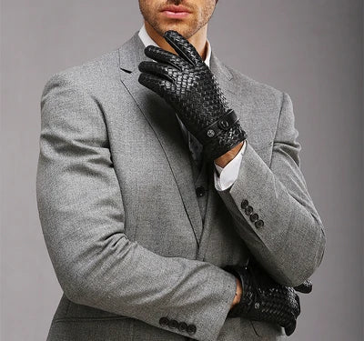 RY025NN 2025 New Spring/Winter Male Real Leather Short Gloves Man Suede Knitted Black/Brown Lambskin Cold Proof Mittens Mex Luva - ShoreCo.Shop