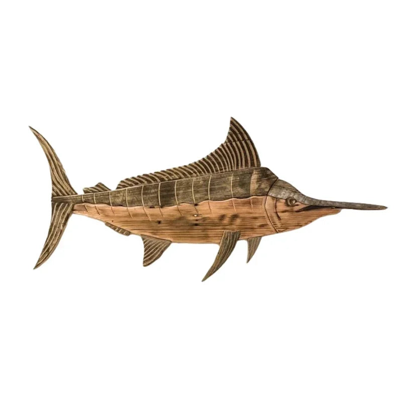 Fish Wood Decoration Wooden Whale Sea Decor Whale Fish Sculpture Figurine Hanger Ornament Rustic Wall Decor for Home Living Room Your Coastal Marketplace | Shoreshopper.com
