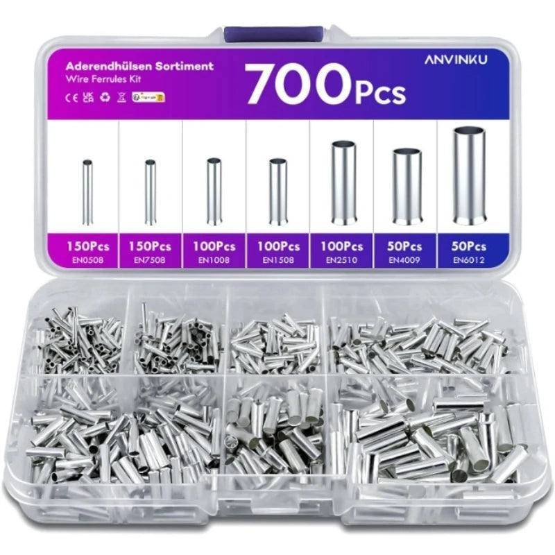 600/700pcs Bare Terminal Tubular Wire End Ferrules Mix Size Uninsulated Cable Sleeves Simple for Wire Connection Pin Crimp Home Decor Supply | Online Retail | ShoreShopper.com