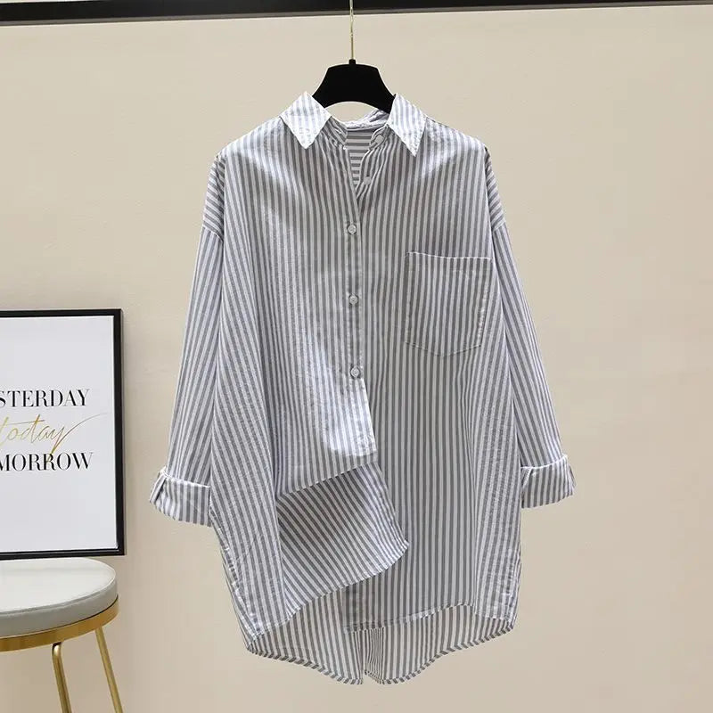 Striped Shirt Women Shirts Summer Autumn Fashion Female Office Lady Loose Blouse Long Sleeve Sun Protection Tops Casual Shirts Your Coastal Marketplace | Shoreshopper.com