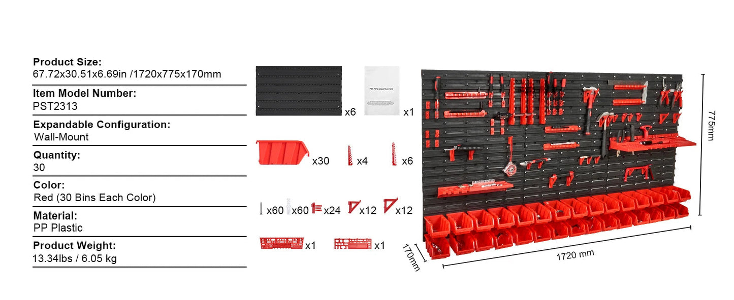 SucceBuy 30Bin Wall Mounted Storage Bins Parts Rack Organizer Garage with Wall Panels Hooks Plastic Shop Tool for Screw Nails Home Decor Supply | Online Retail | ShoreShopper.com