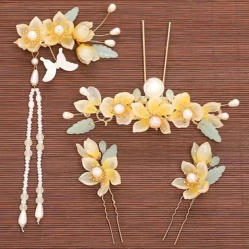 1 Set Ancient Headwear Hairpins Complete Super Immortal Made Headwear New Simple Pink flower Children's Ancient Headwear Your Coastal Marketplace | Shoreshopper.com
