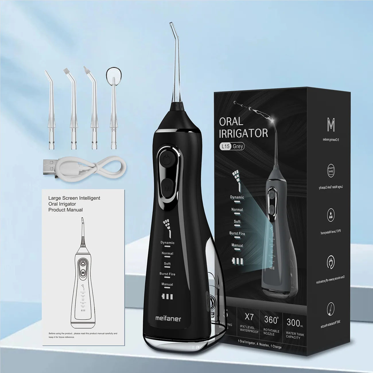 Oral Irrigator 40-140PSI Tooth Scaler 5 Speed Water Flosser Rechargeable Dental Water Jet 300ML IPX6 Waterproof Teeth Cleaner - ShoreCo.Shop