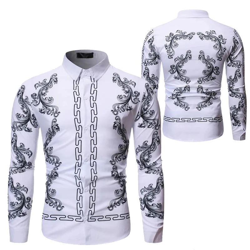 Baroque Floral Royal Shirts Men Luxury Print Designer Tops Paisley Pattern Flowers Fashion Western Long Sleeve Shirt Camisas Home Decor Supply | Online Retail | ShoreShopper.com