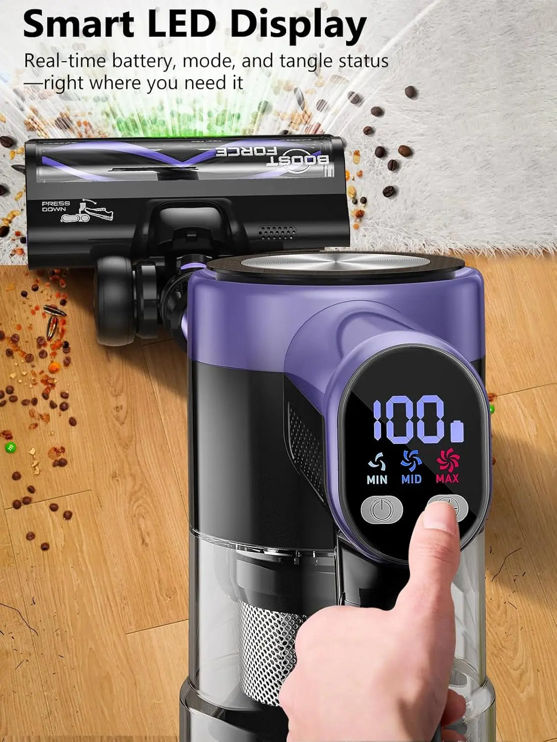 CordlVacuum Cleaner, 46KPa/500W Stick Vacuum with 55 Mins Runtime, Self-Standing Vacuum Cleaner for Home, LED Display, Anti - ShoreCo.Shop