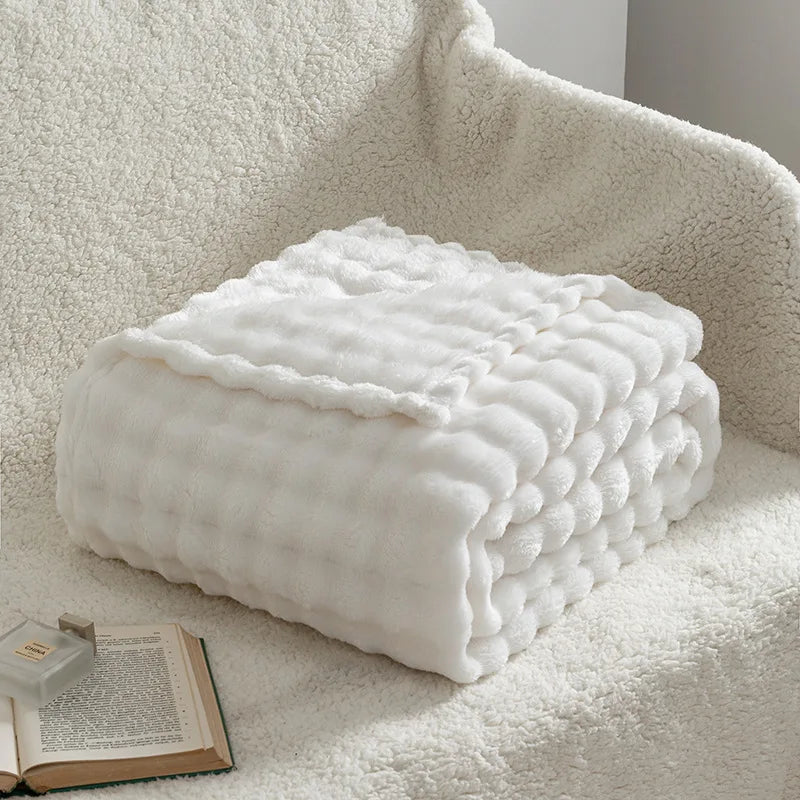 3D Bubble White Plush Blanket Textured Flannel Fleece Soft Warm Cozy Couch Throw Blanket Gift Plaid - Soft Throw Blankets Your Coastal Marketplace | Shoreshopper.com