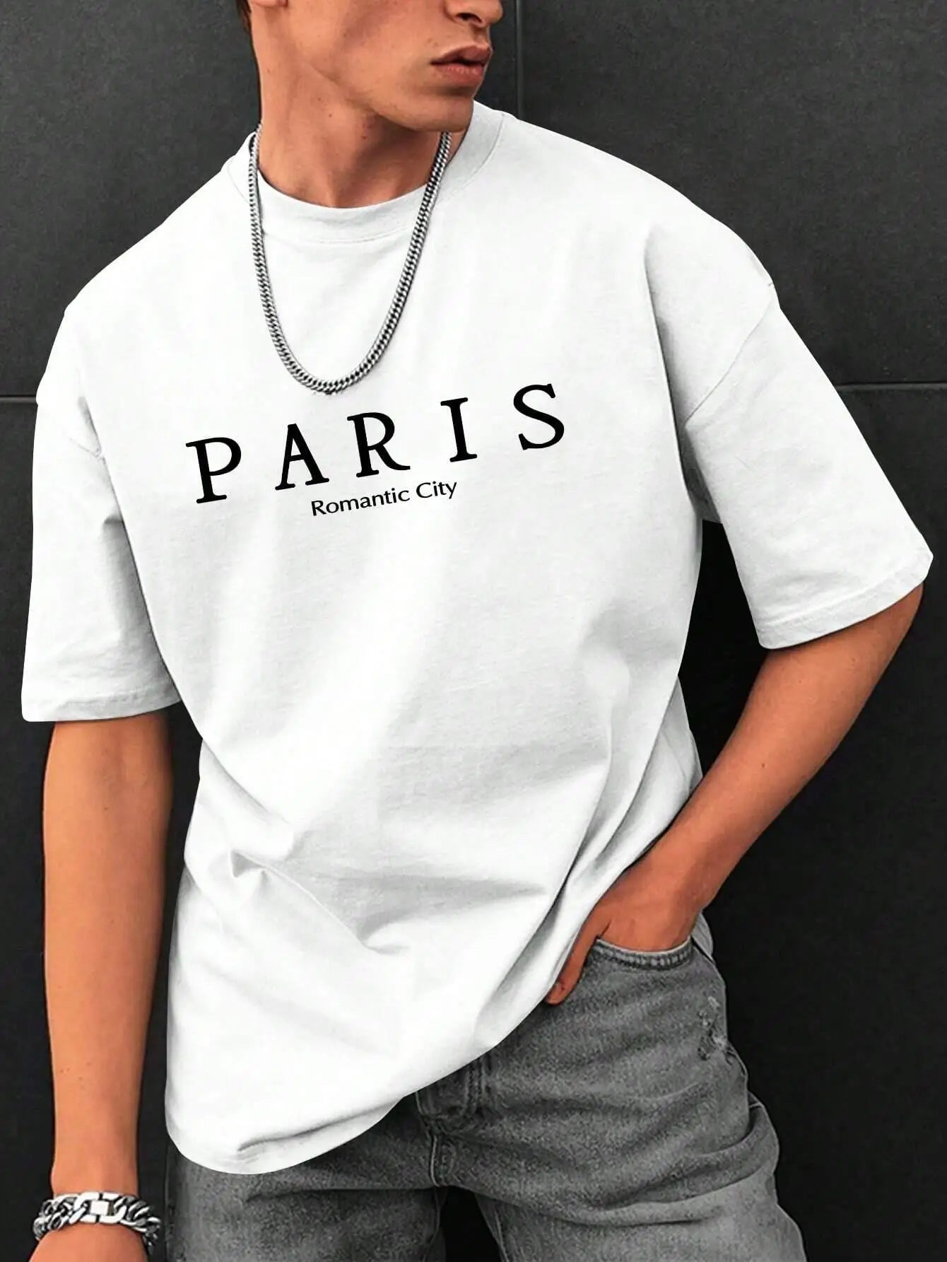 Paris Romantic City Letter Graphic Print Tees Men T-Shirt Summer Loose Clothing Loose Cotton Oversize Tshirt Street Soft Tops Home Decor Supply | Online Retail | ShoreShopper.com