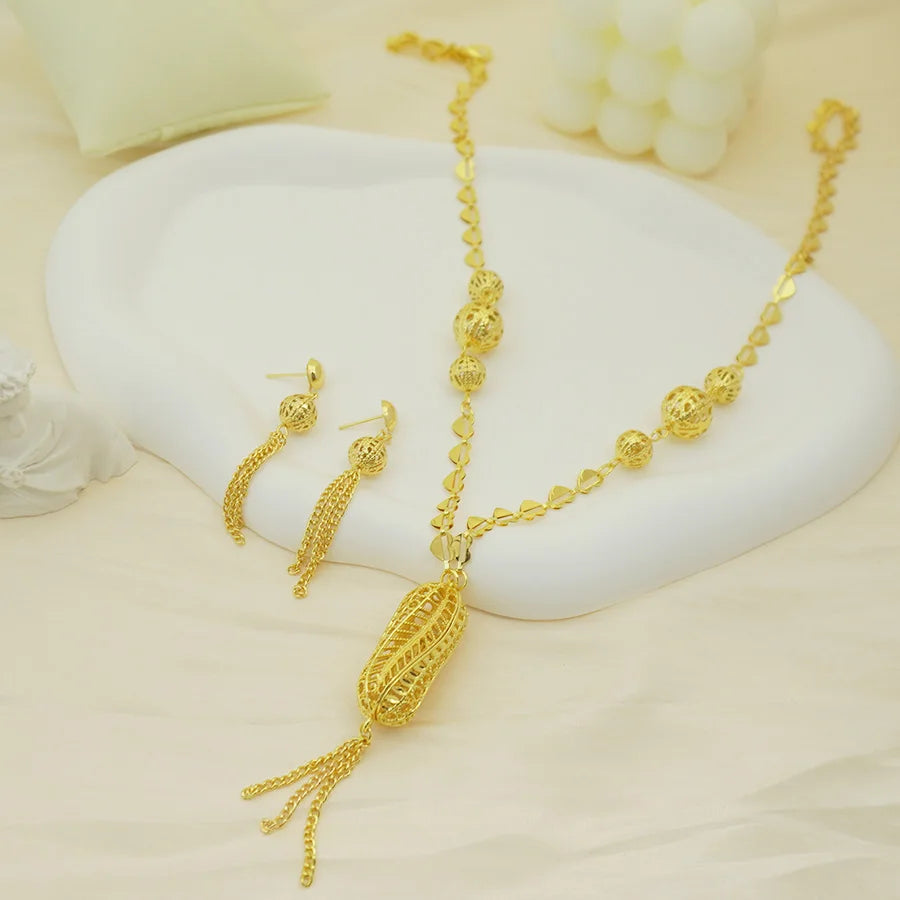 24K gold-plated two-piece jewelry set, Dubai jewelry, India, twisted geometric necklace earrings, bridal party gift Home Decor Supply | Online Retail | ShoreShopper.com