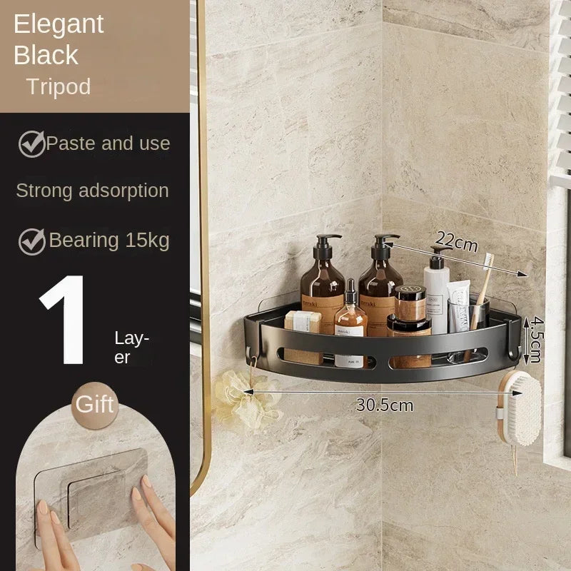 Bathroom Shelves Organizer No Punching Required Kitchen Corner Shelf Racks Shampoo Makeup Storage Holder Shower Towel Caddy Rack Home Decor Supply | Online Retail | ShoreShopper.com