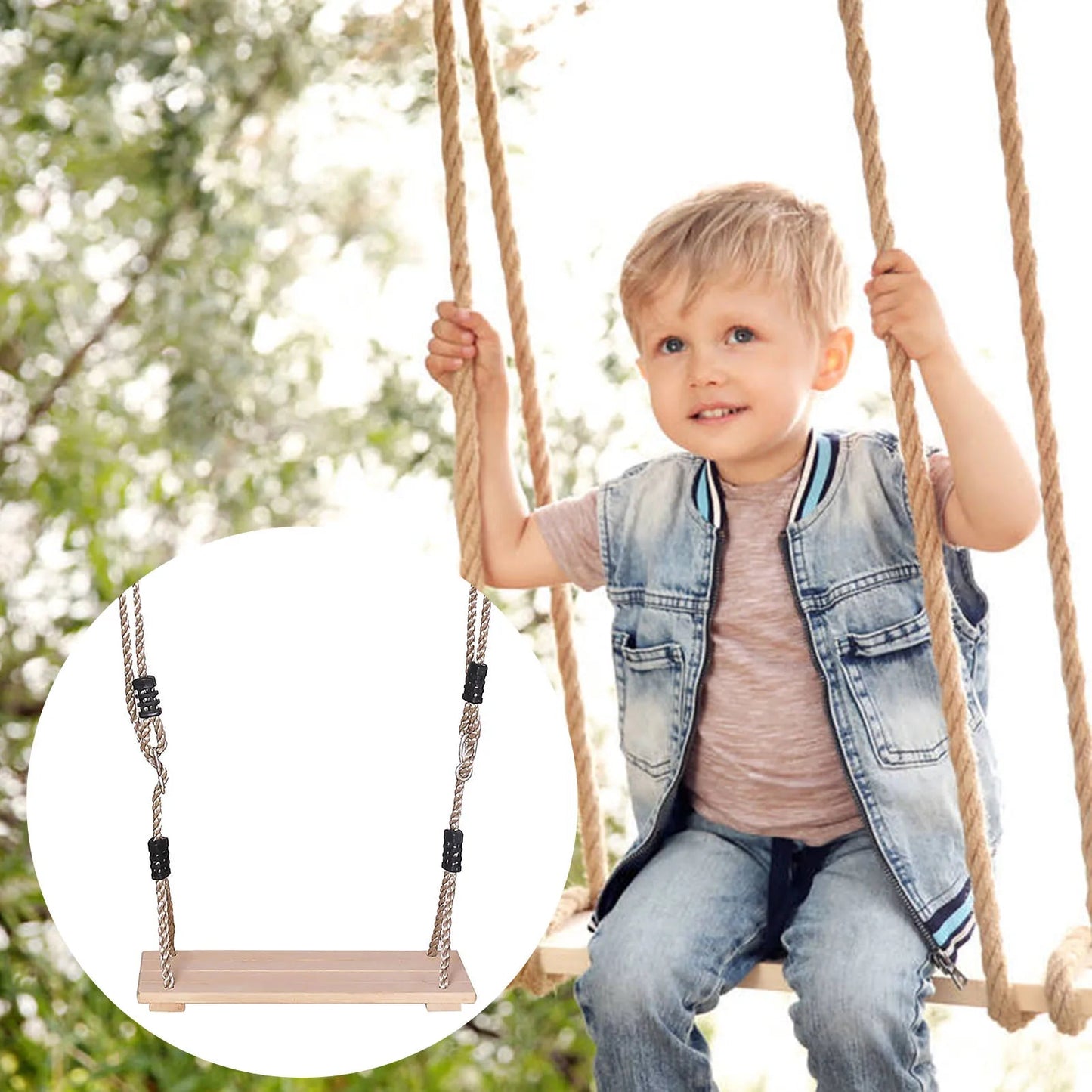 High-Quality Polished Four-Board Anti-Corrosion Wood Swing Outdoor Indoor Pastoral Wooden Swing for Adults Children Home Decor Supply | Online Retail | ShoreShopper.com