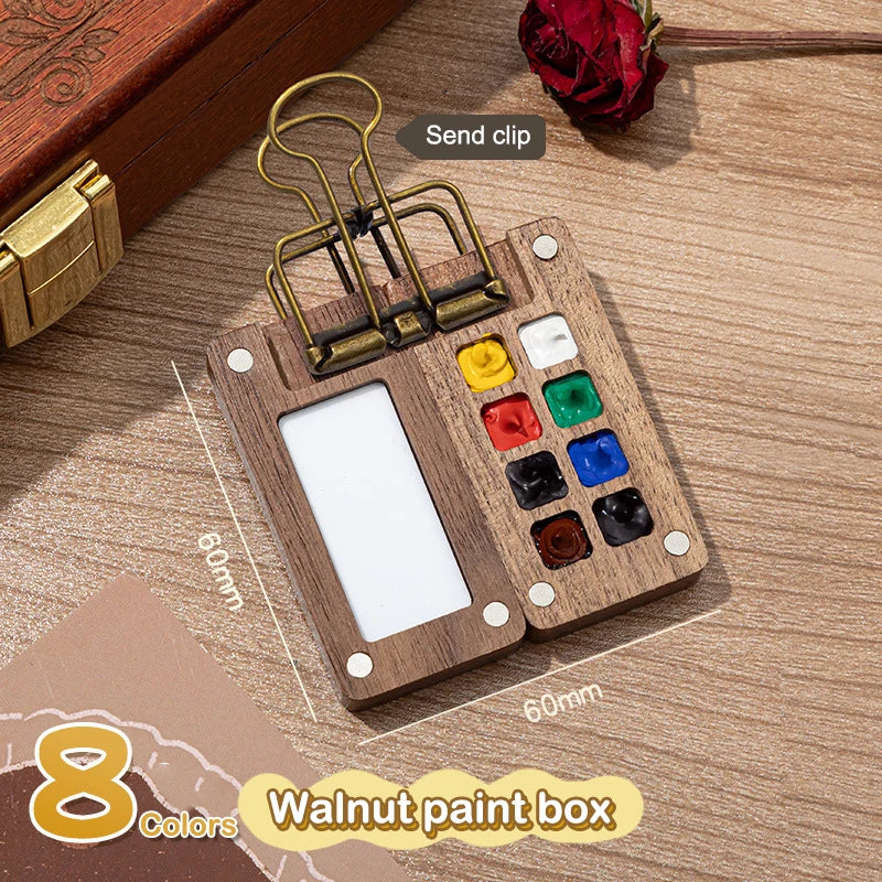 1pc Art Supplies Sketchbook Palette Mini Walnut Wood Watercolor Palette Portable Paint Box With Clip Travel Painting Paint Tray Home Decor Supply | Online Retail | ShoreShopper.com
