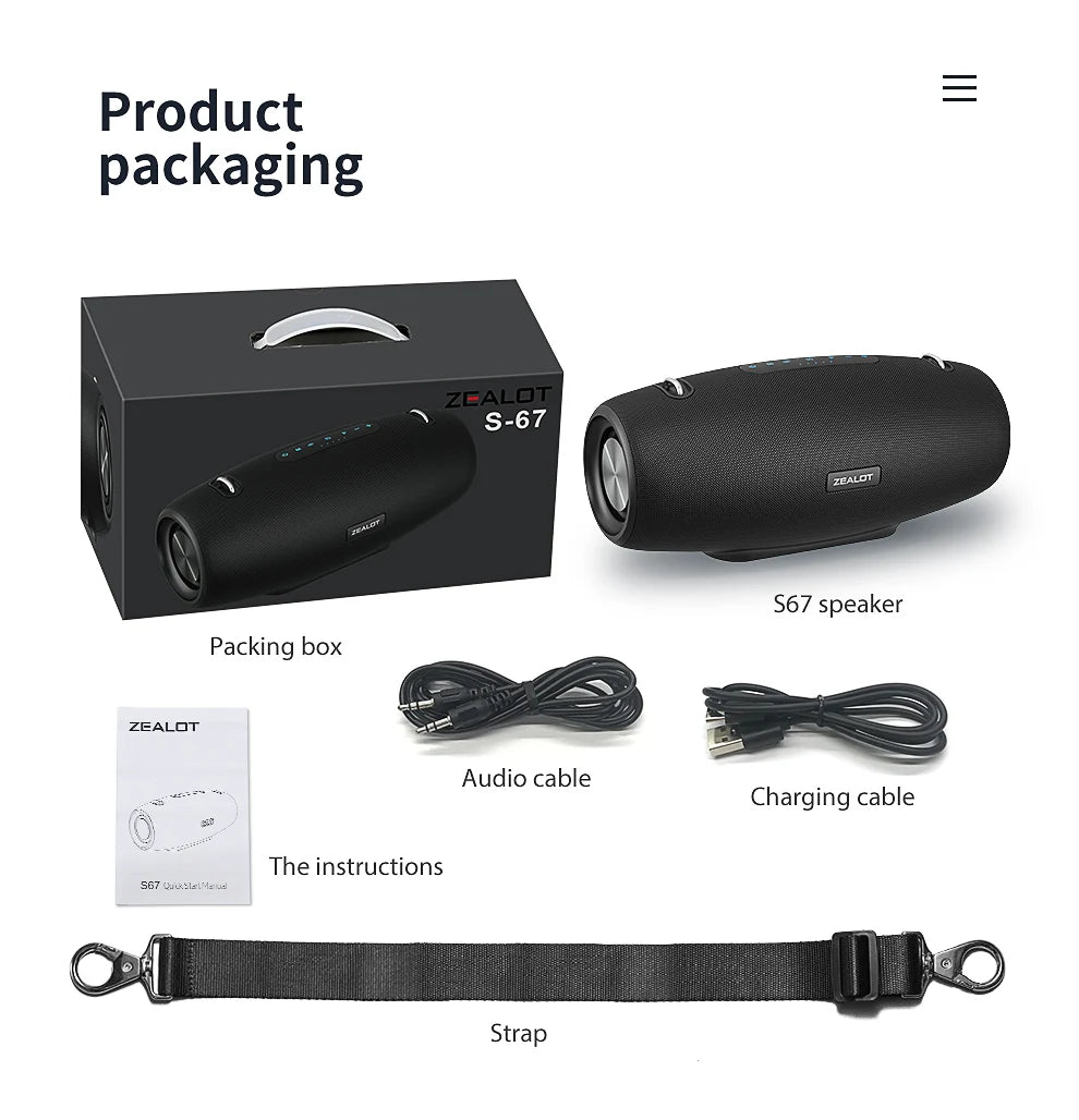 Zealot S67 Wireless Speaker WithShoulder Strap,Outdoor,Waterproof,Portable Speaker with Loud Stero and Booming Bass,40H Playtime Home Decor Supply | Online Retail | ShoreShopper.com