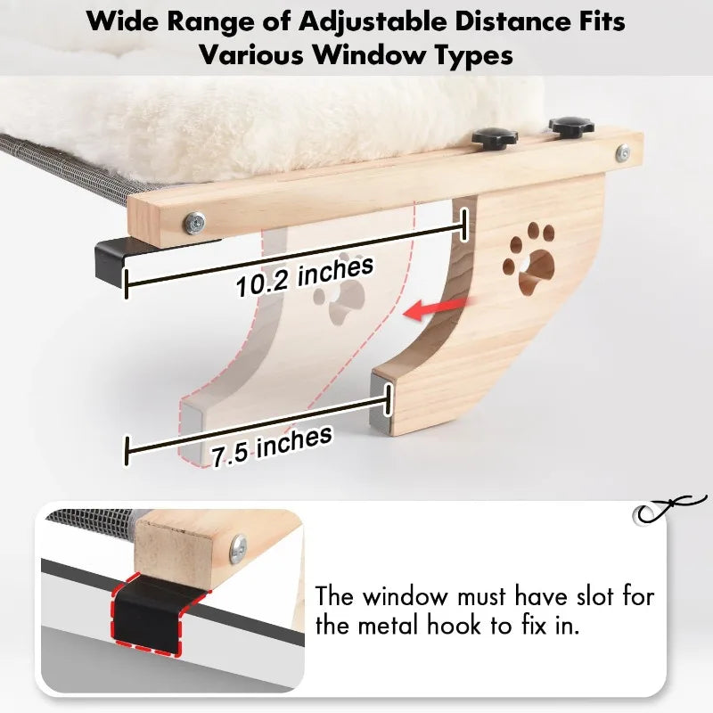 Cat Sill Window Perch Sturdy Hammock Window Seat with Cushion Bed Cover, Wood & Metal Frame for Large Cats, Easy to Adj Home Decor Supply | Online Retail | ShoreShopper.com