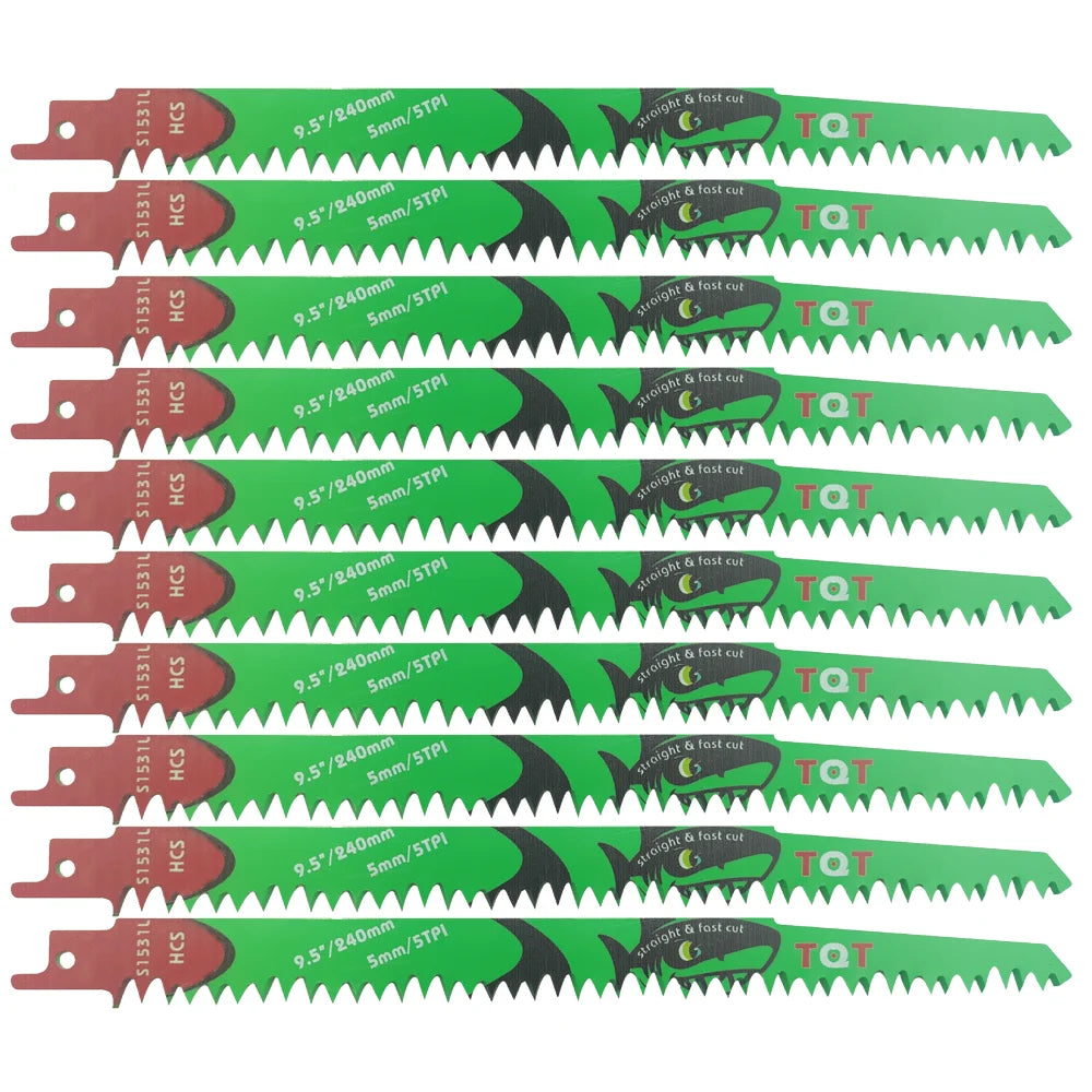 10Pcs 6-9.5-12 Inch Long Reciprocating Saw Blades 5-6Tpi Hcs 150mm Saber Blades for Cutting Wood Pvc for Bosch Makita Dewalt DIY Tool - ShoreCo.Shop