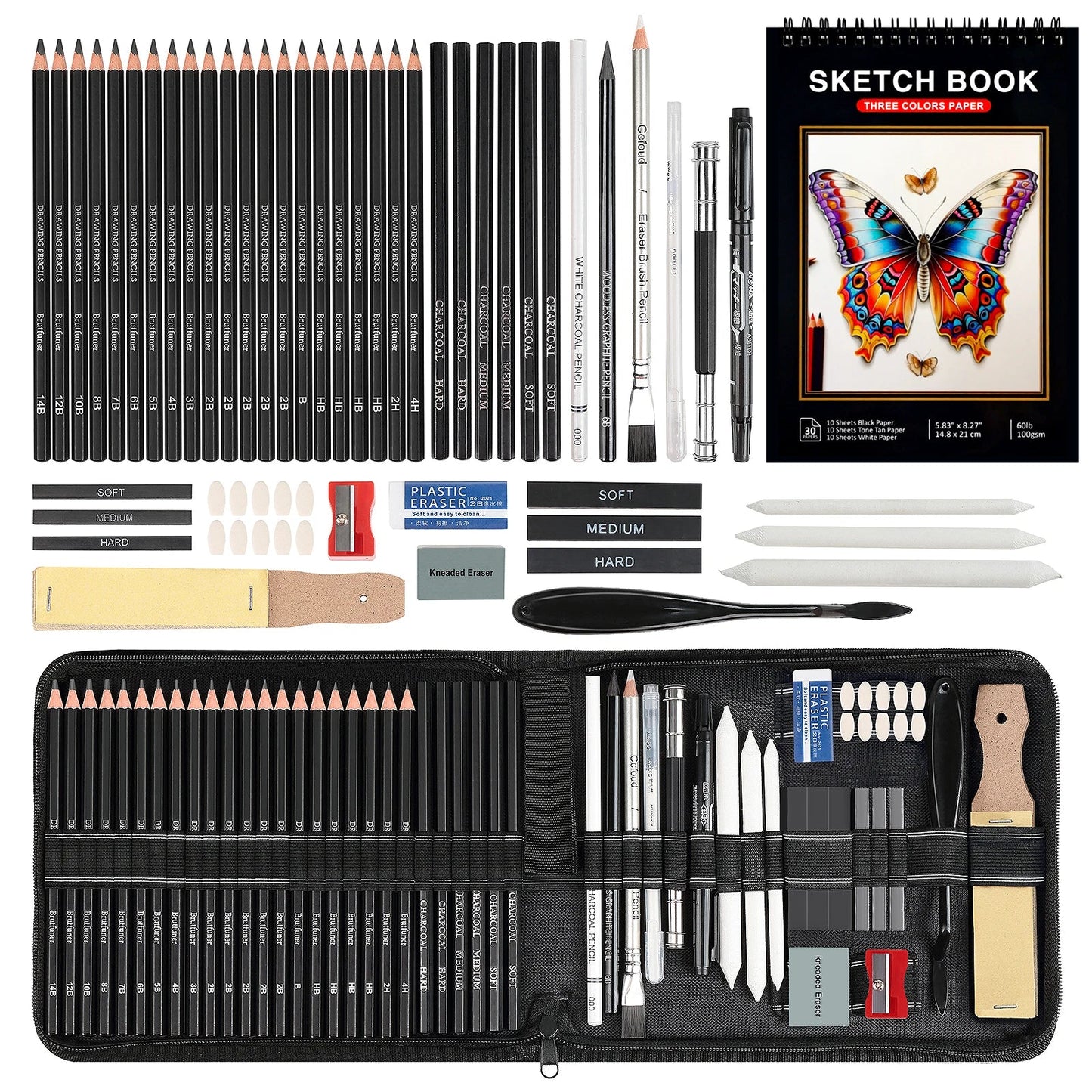 14-60 pcs Drawing Set Sketching Kit - Art Supplies,for Adults Artists with 3-Color Sketchbook,Graphite,Pastel,Charcoal Pencils Home Decor Supply | Online Retail | ShoreShopper.com