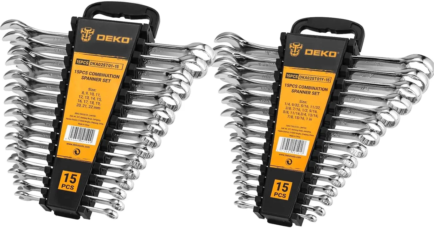 DEKOPRO Combination Wrench Set SAE / Metric, 1/4'' to 1'' & 8-22mm, 12-Point, Chrome Vanadium Steel Home Decor Supply | Online Retail | ShoreShopper.com