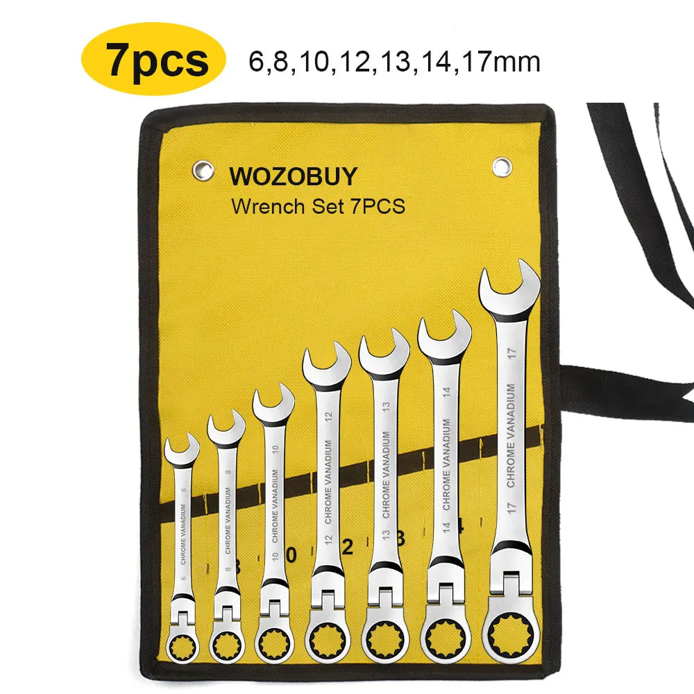 Ratcheting Combination Wrench Set, 6-22mm Metric Flex Head Ratcheting Wrench, Chrome Vanadium Steel Spanner with Bag Home Decor Supply | Online Retail | ShoreShopper.com
