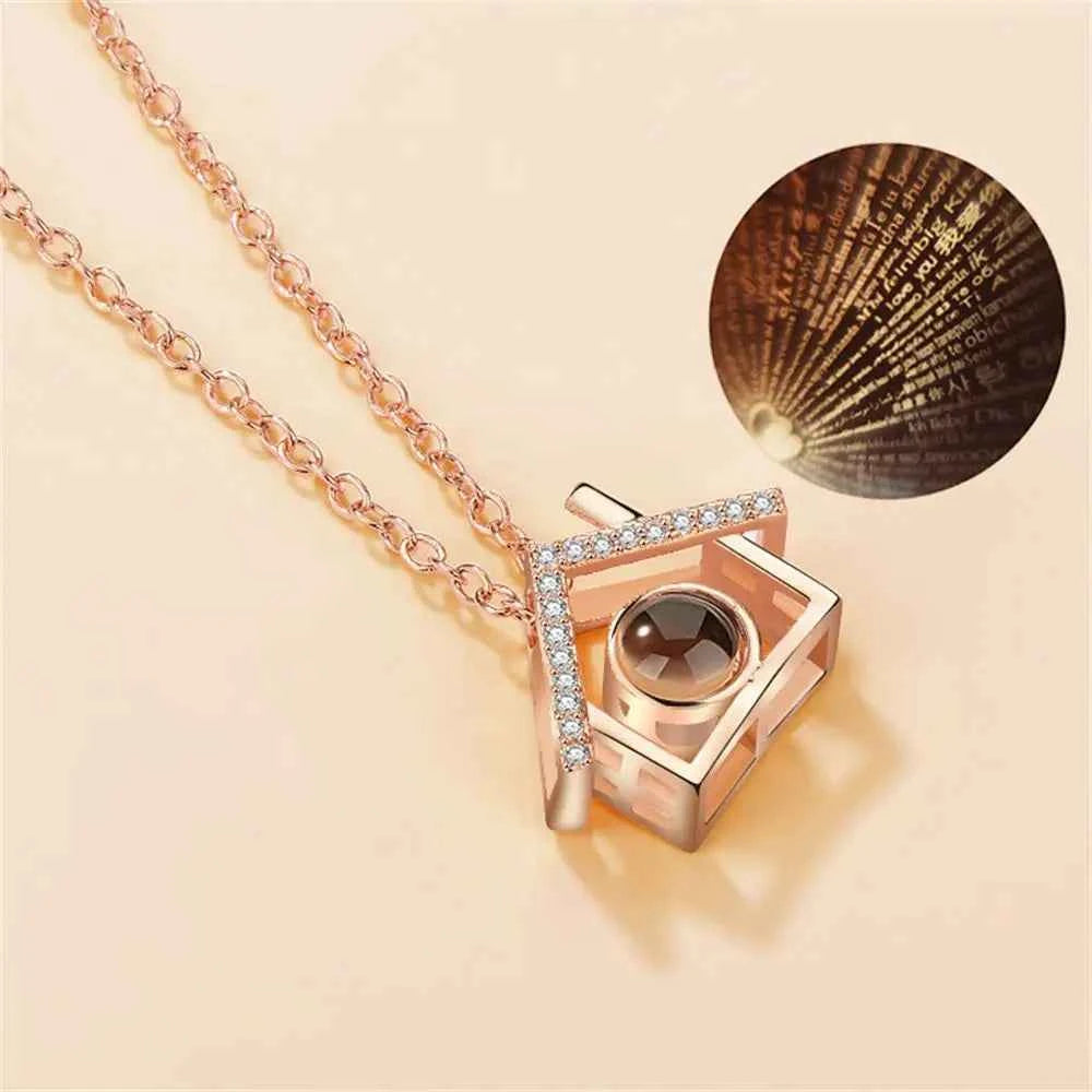New Letter Necklace 100 Languages I Love You Projection Pendant Necklace Women Jewelry Collier Femme Bijoux Best Friends Gifts