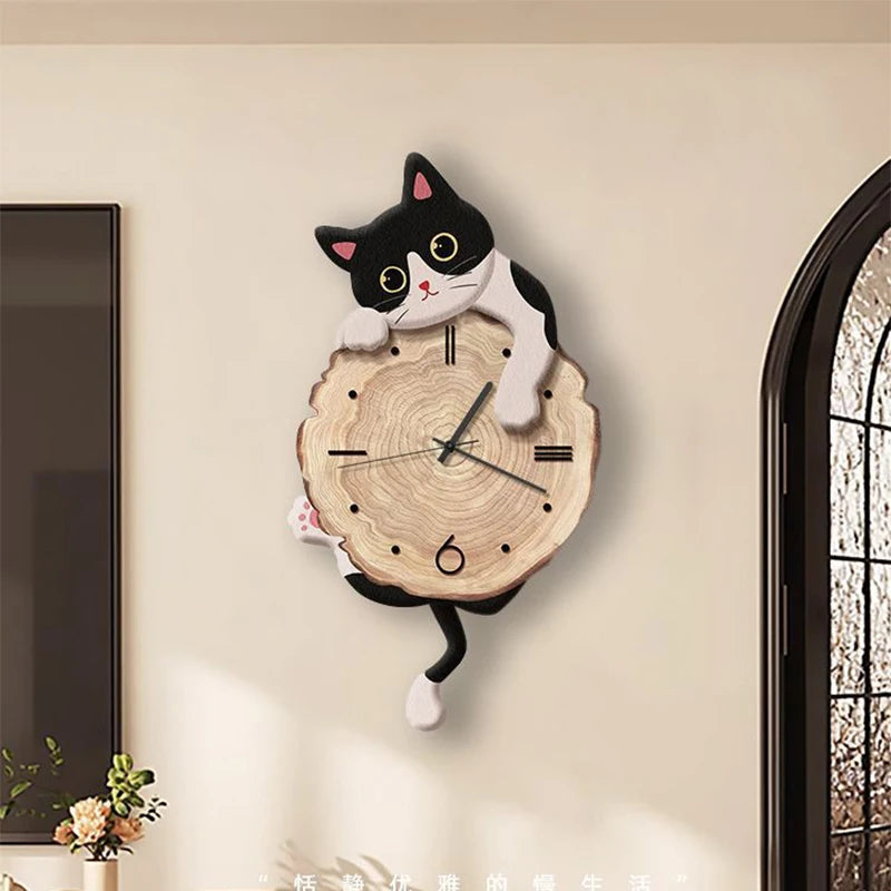 Cartoon Cat Wall Clock Creative Cat Tail Swing Wall Clock Quartz Mute Wall Clock Home Decoration Living Room Bedroom Decoration Home Decor Supply | Online Retail | ShoreShopper.com