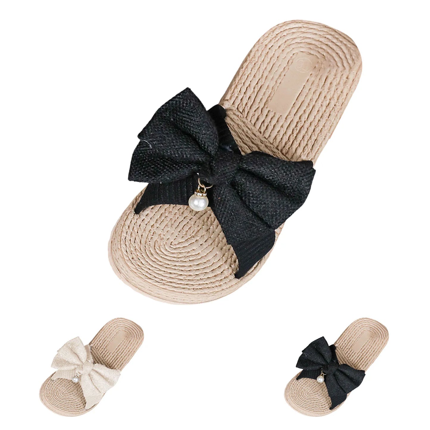 Ladies Sandals Slippers Solid Colour Bow Beach Outer Wear Flat Bottom Large Size Anime Slippers For Women Dressy Sandalias - ShoreCo.Shop