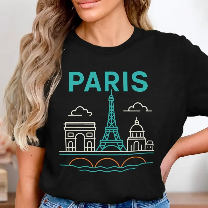 Eiffel Tower T-Shirt: Paris Line Art City Tee, France Travel Shirts Fashion Top Tee Gift for Men Women Shirts Home Decor Supply | Online Retail | ShoreShopper.com