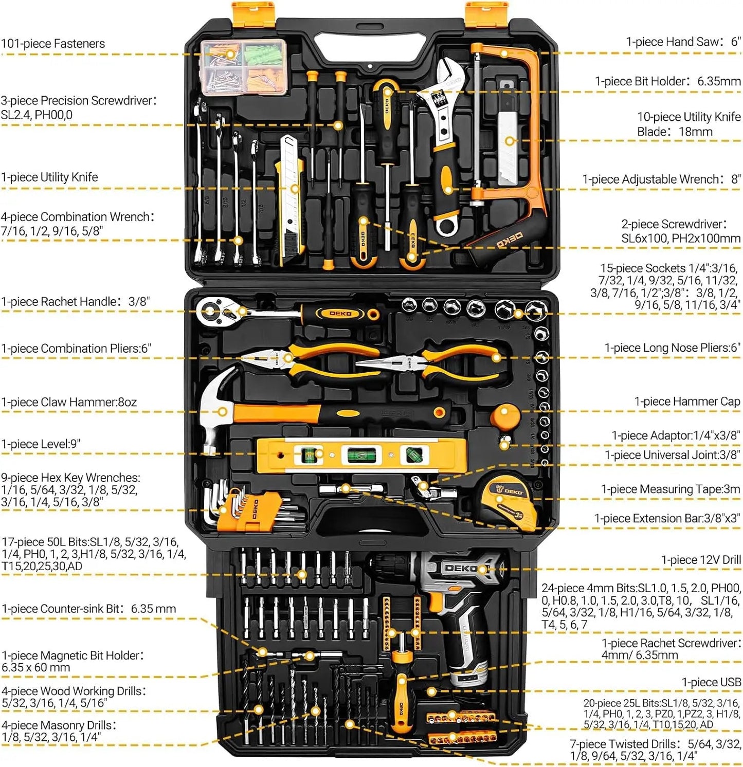 DEKO Home Mechanic Toolbox with 12V Power Cordless Drill Hand Repair Tools Sets Combo Kits Storage Organizer Drawer Case Home Decor Supply | Online Retail | ShoreShopper.com