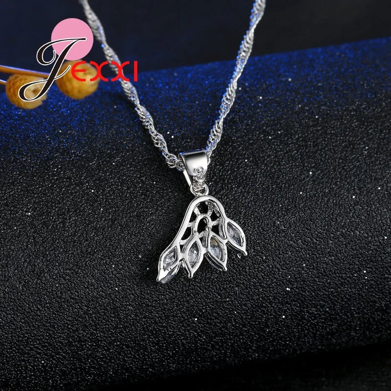 Wedding Jewelry Sets Accessories Women 925 Sterling Silver White Crystal Wing Design Necklace Earrings Flying Feather Sets Home Decor Supply | Online Retail | ShoreShopper.com