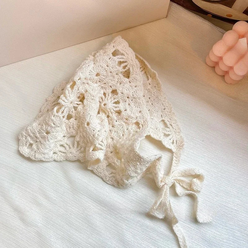 Fashion Knitted Headscarf Hat French Pastoral Style Triangle Headband Handmade Crochet Headband Towel Retro Flower Headscarf Your Coastal Marketplace | Shoreshopper.com