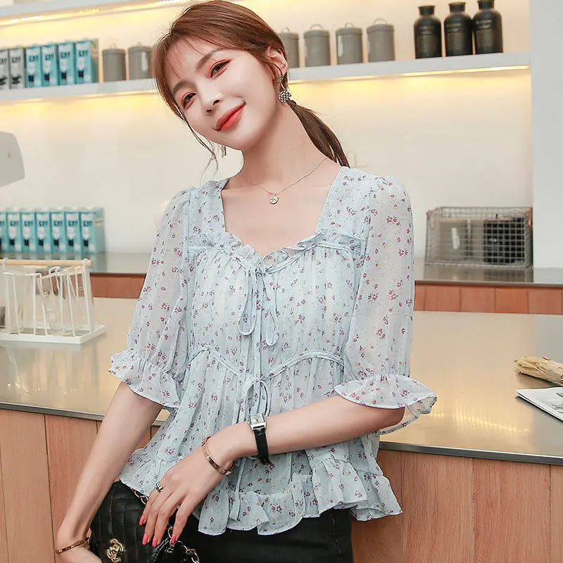 Shirts & Blouses for Women Simple Woman Top Ruffleswith Print New Collection 2025 Fashion Korea Stylish Summer Novelties M Tall Your Coastal Marketplace | Shoreshopper.com