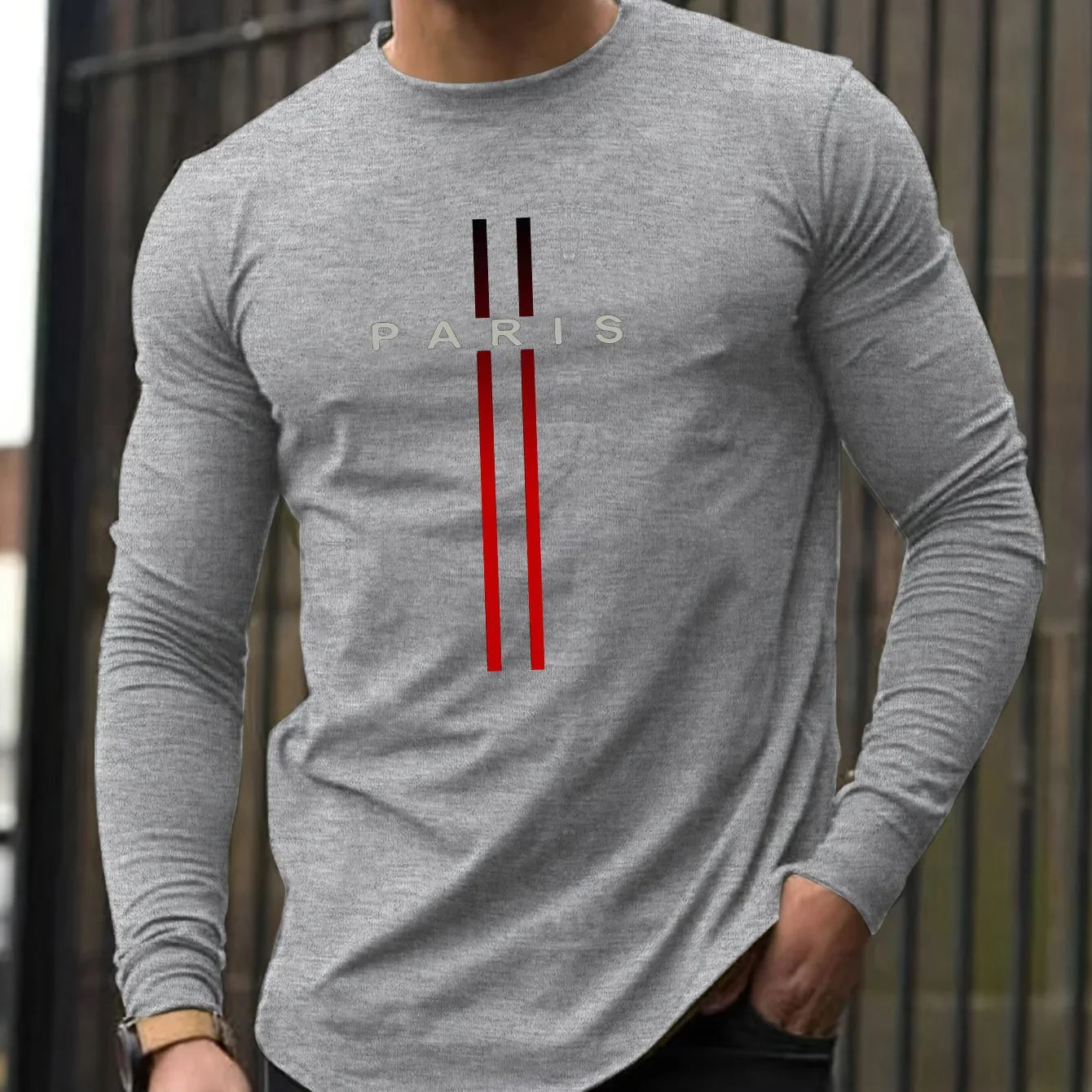Men's Spring and Autumn 100% Cotton Loose and Comfortable Casual Paris Pattern Printed Round Neck Long Sleeve T-shirt Home Decor Supply | Online Retail | ShoreShopper.com