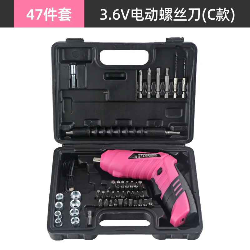 Hi-Spec 92-Piece Pink Home Tool Box Set, Multi-Function Hand Repair Kit with Hammer Cordless Power Drill Combo for Household DIY - ShoreCo.Shop