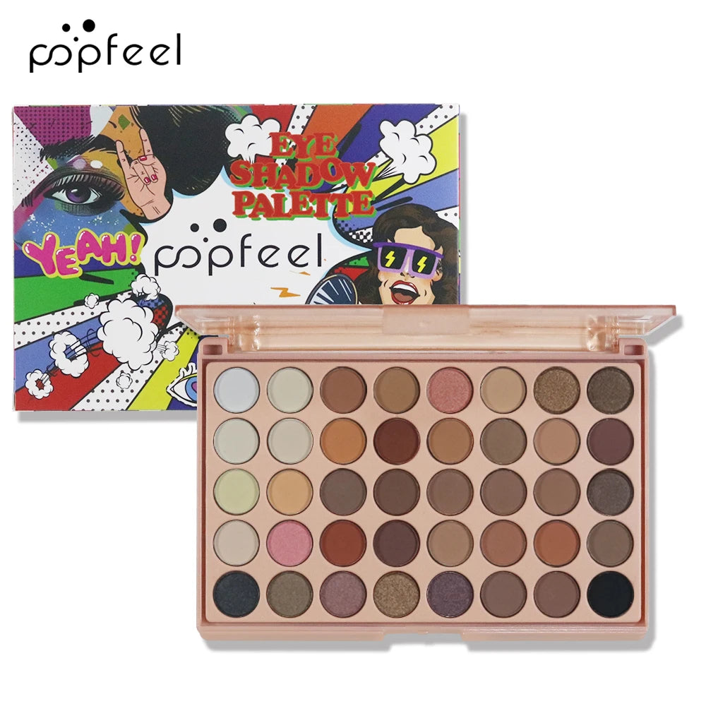 POPFEEL 40-Color Earth Tone & Pink Eyeshadow Palette – Versatile Shimmer, Matte, and Highlight Shades for Effortless Blending。 - ShoreCo.Shop