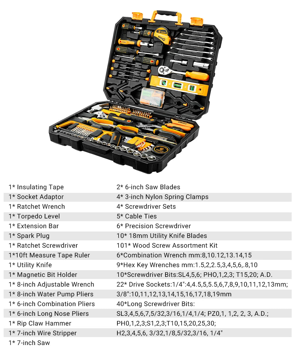 DEKO 228Pcs Socket Wrench Auto Repair Tool Combination Package Mixed Tool Set Hand Tool Kit with Plastic Toolbox Storage Case - ShoreCo.Shop