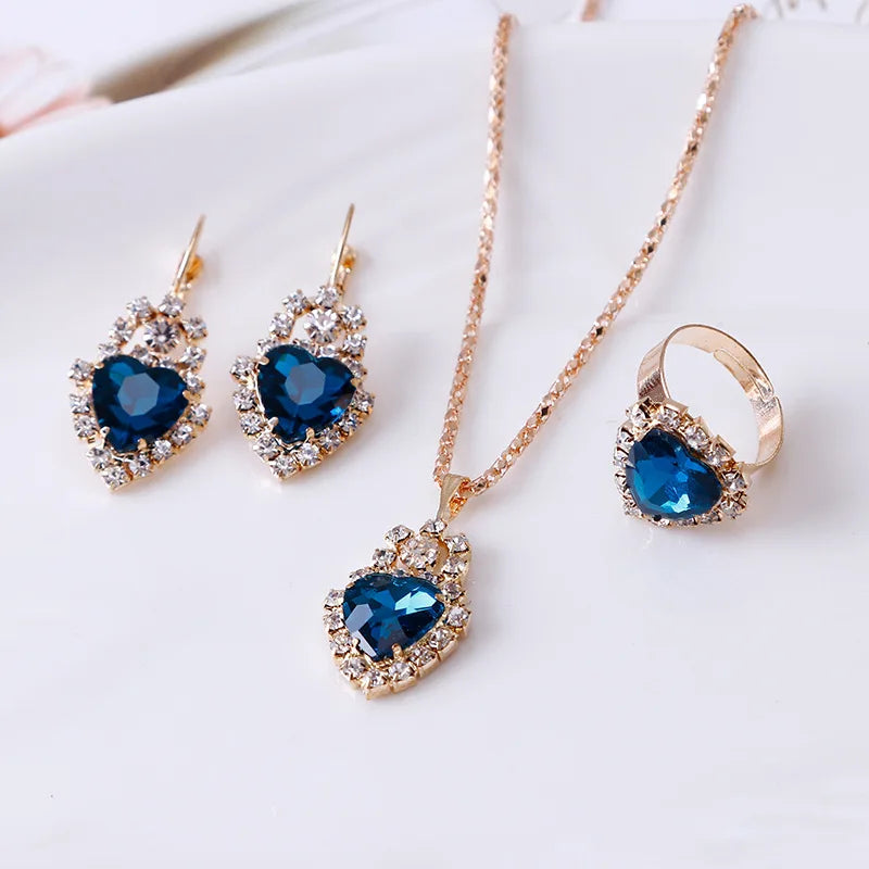 Jewelry Sets Women Wedding Jewelry Set for Brides Gold-Color Zirconia Earring Pendant Necklace Ring Sets Home Decor Supply | Online Retail | ShoreShopper.com