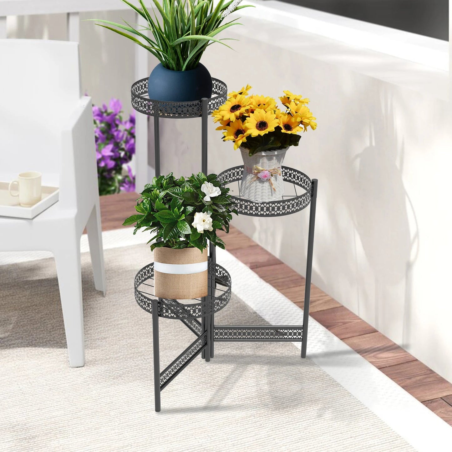 3/4 Tier Metal Plant Stand Indoor Black Tall Flower Pot Holder Display Rack Foldable for Patio Garden Living Room Corner Balcony Home Decor Supply | Online Retail | ShoreShopper.com