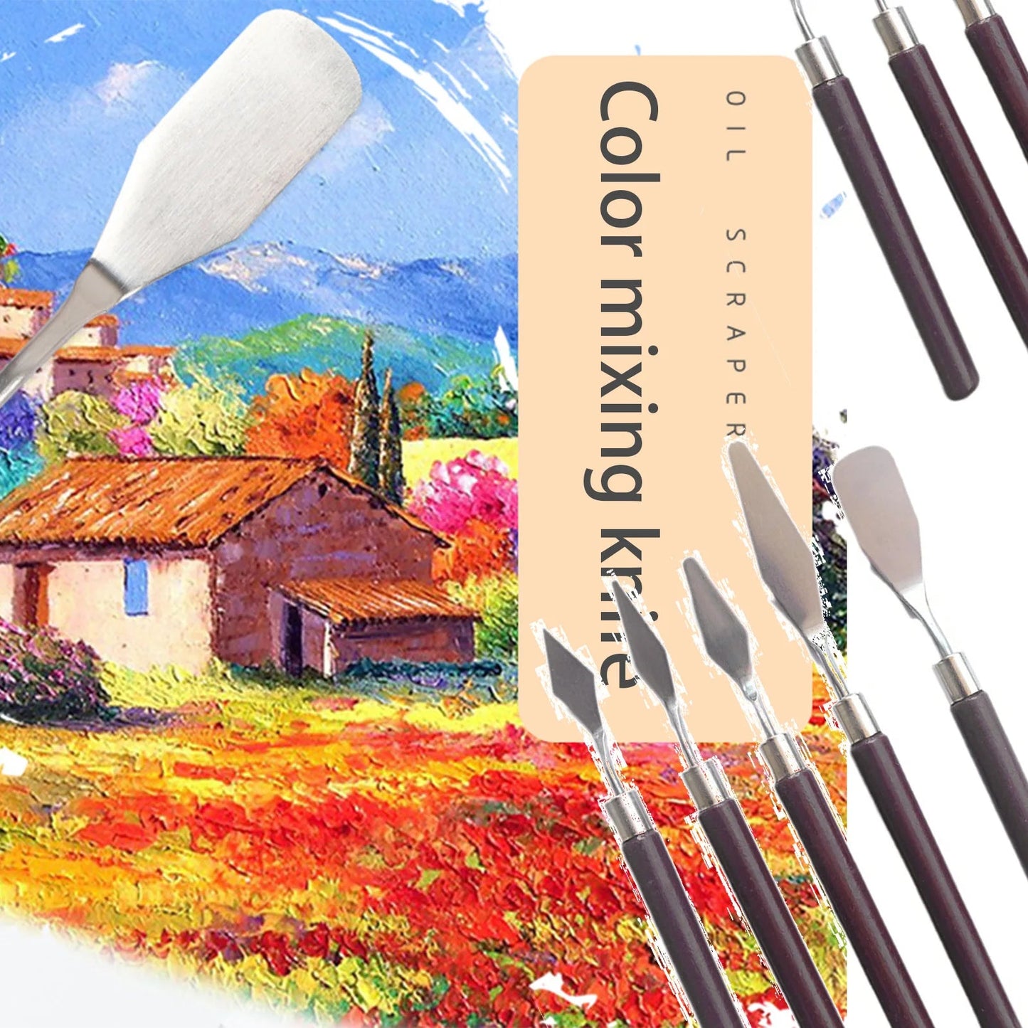 5pcs Art Oil Painting Scraper Paint Scraper Wooden Handle Palette Knife Set for Gouache Oil Painting Learners Home Decor Supply | Online Retail | ShoreShopper.com